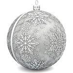 Set of 4 silver Christmas balls "Bullfinches, Snowflakes, Bells and a Happy childhood"